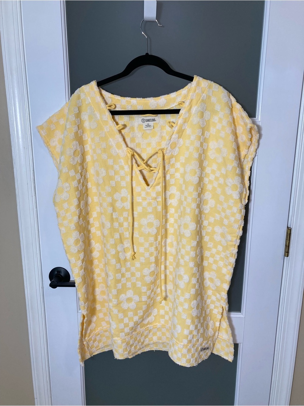 Sand Cloud Snapdragon Floral Check Hooded Towel Poncho Cover Up OS
